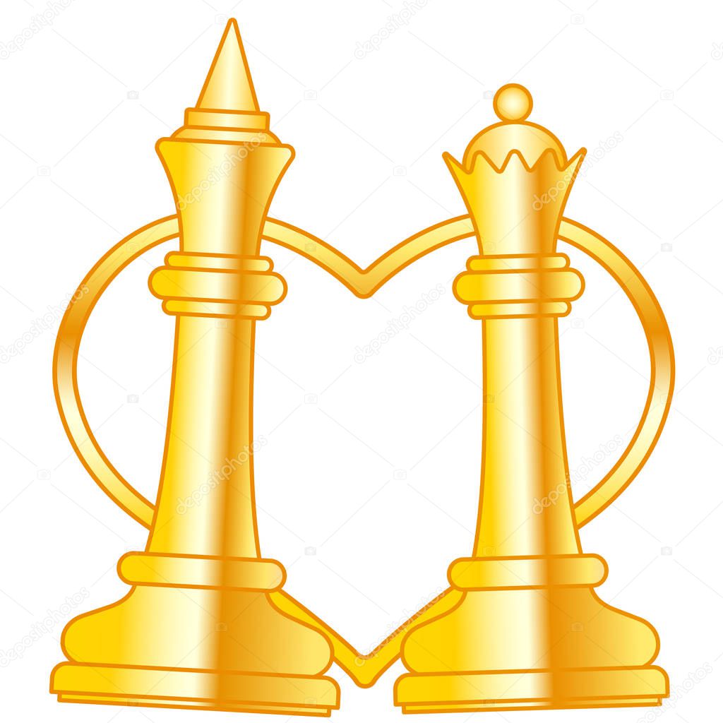 Illustration of the abstract gold chess king and queen pieces