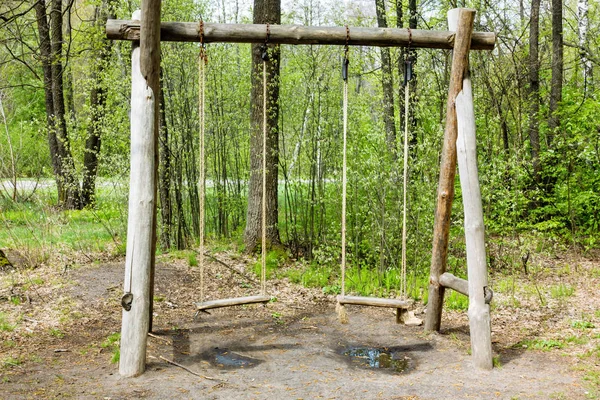 Rural Landscape Wooden Swing Park — Stock Photo, Image