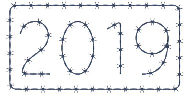 2019 dikenli tel yazı çizimi