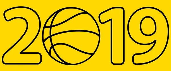 Illustration 2019 Basketball Ball Lettering — Stock Vector