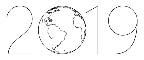 Illustratie Van 2019 Contour Globe Belettering Elementen Van Dit Beeld — Stockvector