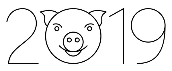 Illustration 2019 Number Pig Symbol — Stock Vector