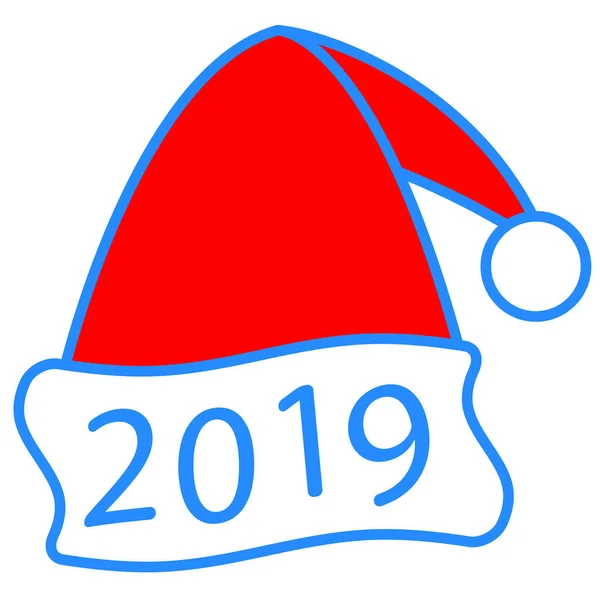 Ilustración Gorra Papá Noel Número Año Nuevo 2019 — Vector de stock