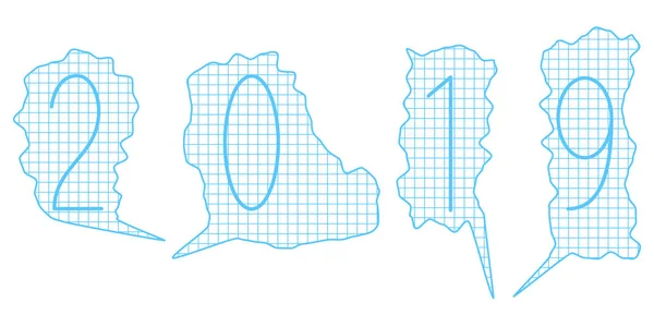 Illustratie Van Abstracte Ingecheckte Papier Tekstballonnen 2019 Nieuwjaar Nummer — Stockvector