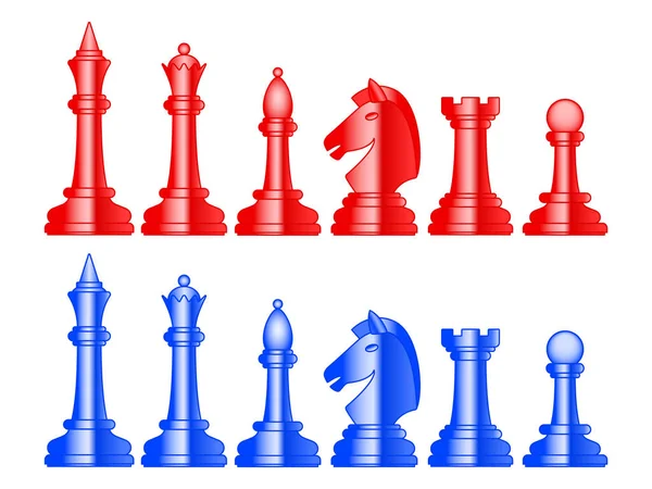 Illustration Abstract Blue Red Chess Pieces Set — Stock Vector
