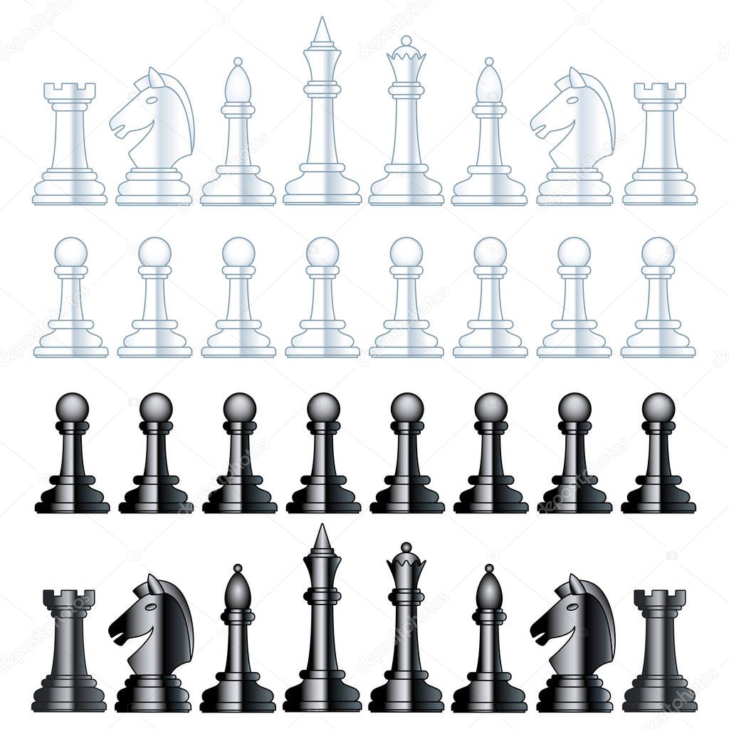 Illustration of the abstract chess black and white pieces set