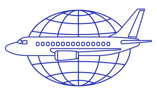 Illustratie Van Contour Vliegtuig Globe — Stockvector