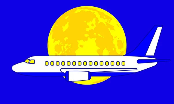 Illustratie Van Het Vliegtuig Volle Maan Achtergrond — Stockvector