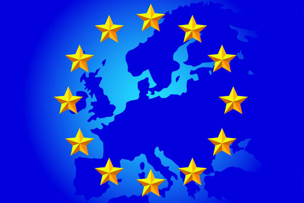 National flag of the European Union and Earth map. Elements of this image furnished by NASA