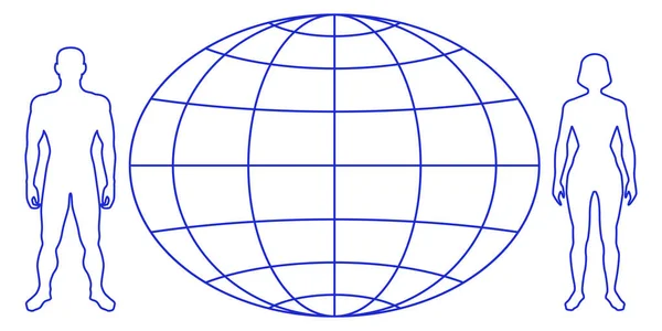 Illustration Contour Des Gens Globe — Image vectorielle