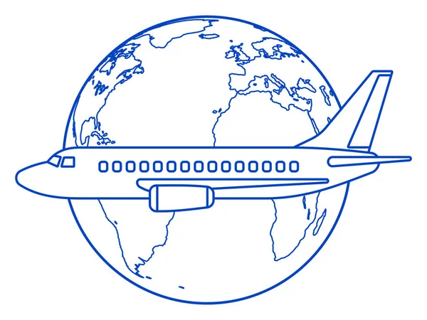 Illustratie Van Contour Vliegtuig Globe Elementen Van Dit Beeld Ingericht — Stockvector
