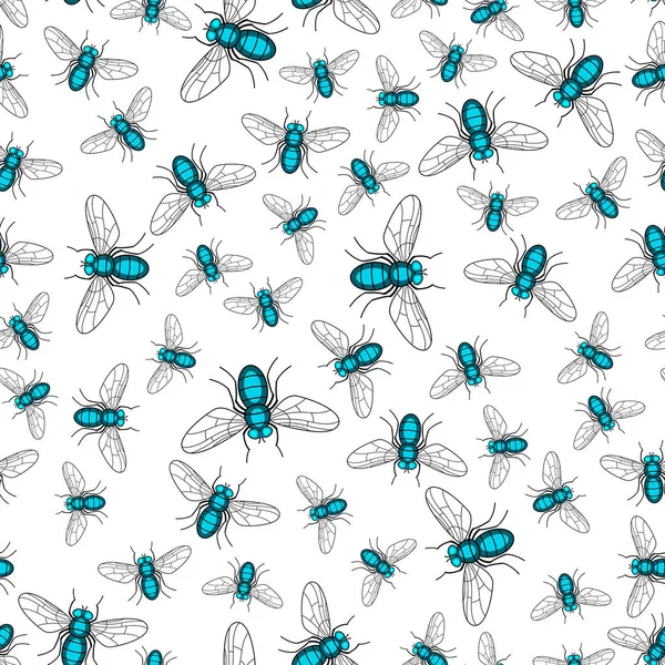 Patrón Inconsútil Los Insectos Mosca Azar — Archivo Imágenes Vectoriales