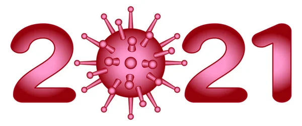 2021年新年の数字と抽象的なコロナウイルスのアイコン 新コロナウイルス2019 Ncov — ストックベクタ