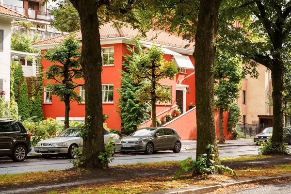 Oslo Noruega Agosto 2014 Rua Com Buidings Carros Capital Norueguesa — Fotografia de Stock