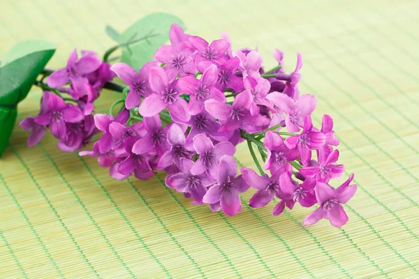 Pink Fabric Flowers Bamboo Background Closeup Picture — Stock Photo, Image