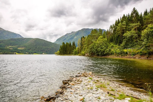 Paysage Avec Montagnes Lac Forêt Norvège — Photo