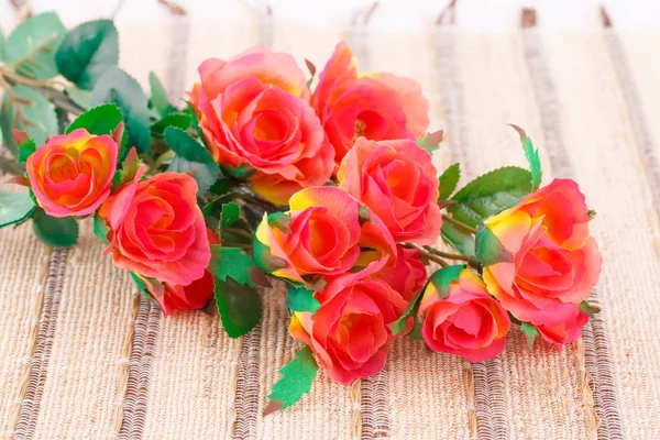 Rosas Tela Colores Sobre Fondo Lona Imagen Primer Plano —  Fotos de Stock