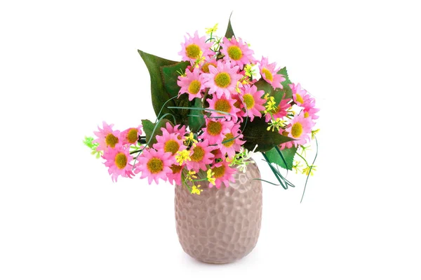 Rózsaszín Szövet Virágok Vázában Elszigetelt Fehér Background — Stock Fotó