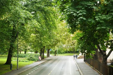 Oslo, Norveç-Ağustos 14, 2014 - Norveç sermaye sokak yürüyüş insanlar.