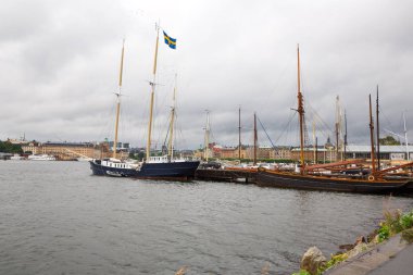 Stockholm, İsveç - 11 Ağustos 2014 - Djurgarden liman, gemi.