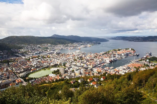 Bergen City Norveç Üstten Görünüm — Stok fotoğraf