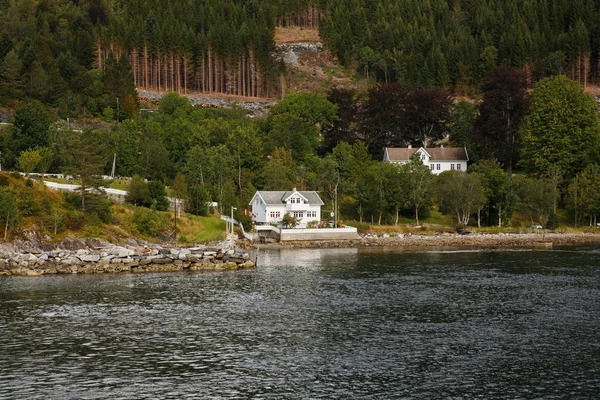 Paysage Avec Montagnes Fjord Village Norvège — Photo