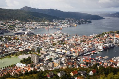 Bergen City Norveç'te Üstten Görünüm.