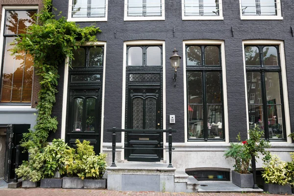 Edifício Antigo Tradicional Com Plantas Amsterdã Holanda — Fotografia de Stock