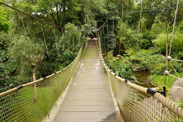 Trä Bilfria Hängbro Över Floden — Stockfoto