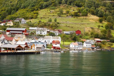 Undredal, Norveç-Ağustos 16, 2014 - turistler ve yerel halkın Undredal köyü bağlantı noktasında.