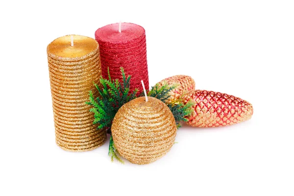 Candele Natale Ramo Abete Isolato Sfondo Bianco — Foto Stock