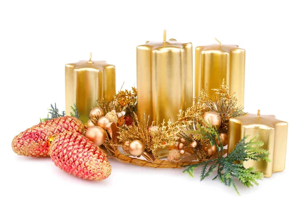 Christmas Candles Decoration Isolated White Background — Stock Photo, Image