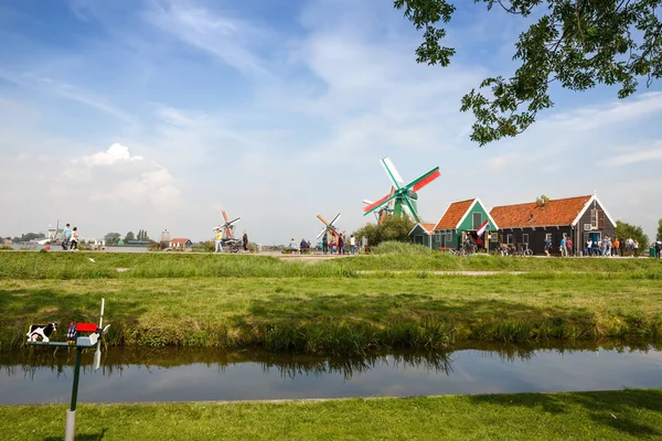 Zaanse Schans Netherlands August 2015 Traditional Authentic Dutch Windmills River — Stock Photo, Image