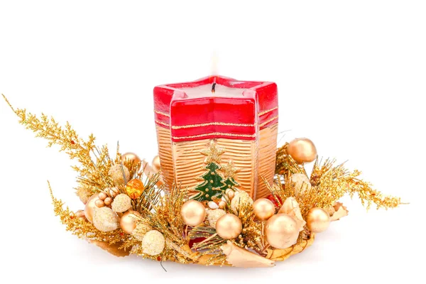 Candela Natale Decorazione Isolata Sfondo Grigio — Foto Stock