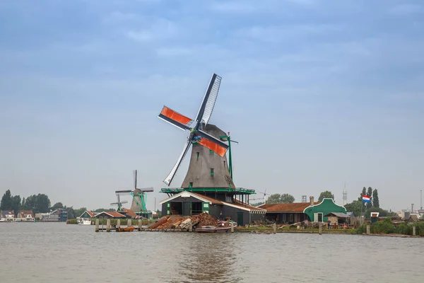 Traditional Authentic Dutch Windmills River Zaam Zaanse Schans Village — Stock Photo, Image