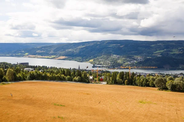 Paisaje Con Campo Trigo Río Montañas Noruega —  Fotos de Stock