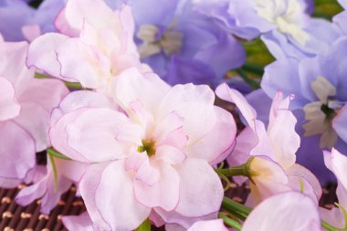 Pembe kumaş çiçek portre resmi.