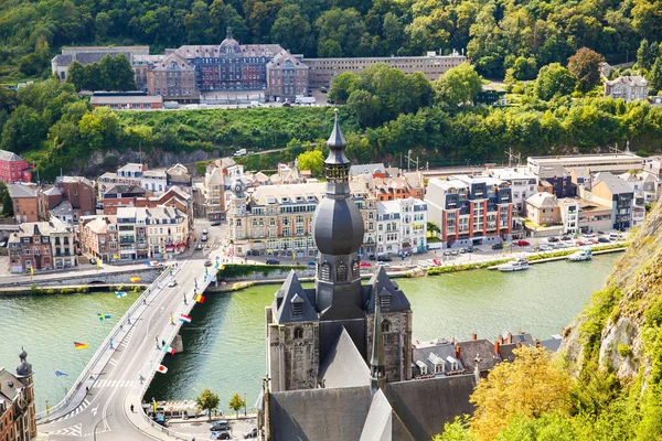 Dinant Belgique Août 2015 Vue Sur Collégiale Notre Dame Pont — Photo