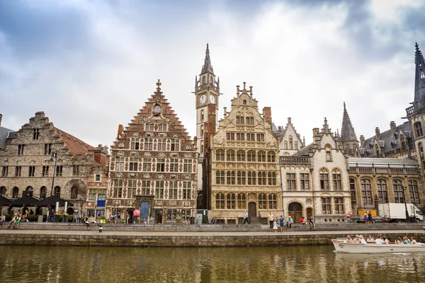 Gand Belgique Août 2015 Anciennes Maisons Traditionnelles Colorées Graslei Long — Photo