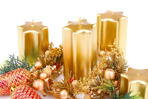 Velas Natal Decoração Isolada Fundo Branco — Fotografia de Stock