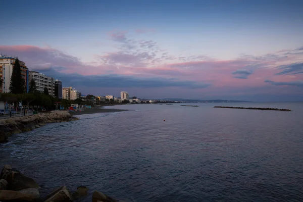 Fialový Západ Slunce Městě Limassol Kypr — Stock fotografie