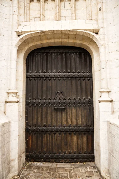 Antigua Puerta Madera Catedral San Miguel Santa Gúdula Bruselas Bélgica —  Fotos de Stock