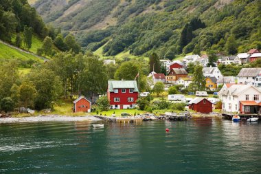 Undredal, Norveç-Ağustos 16, 2014 - turistler ve yerel halkın Undredal köyü bağlantı noktasında.