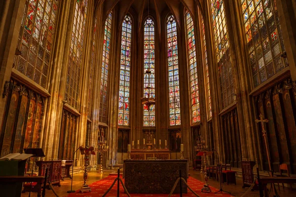 Het Interieur Met Gespannen Glazen Ramen Van Kathedraal Van Notre — Stockfoto