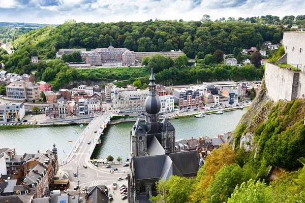 Dinant Belgique Août 2015 Vue Sur Collégiale Notre Dame Pont — Photo