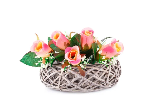 Colorful Fabric Roses Vase Isolated White Background — Stock Photo, Image