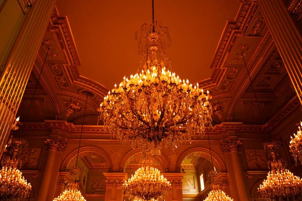 Brussels Belgium August 2015 Interior Royal Palace Golden Chandeliers Hanging — Stock Photo, Image