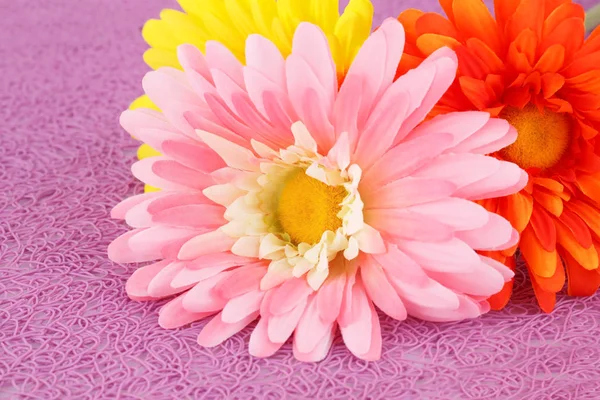 Colorful Fabric Daisies Pink Background Closeup Picture — Stock Photo, Image