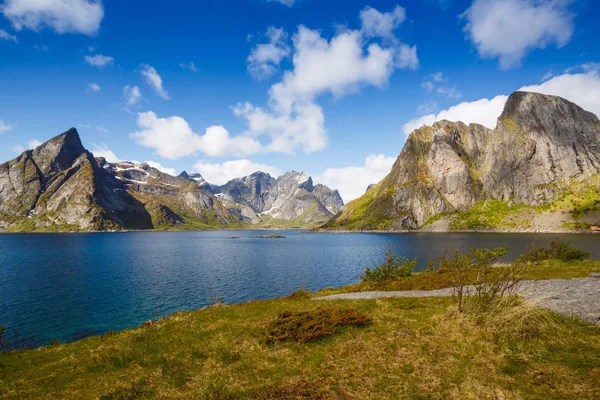 Landscape High Rocky Mountains Fjord Hamnoya Norway — Stock Photo, Image