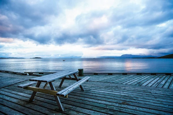 Paysage Avec Mer Nuages Dans Nuit Jour Polaire Harstad Norvège — Photo